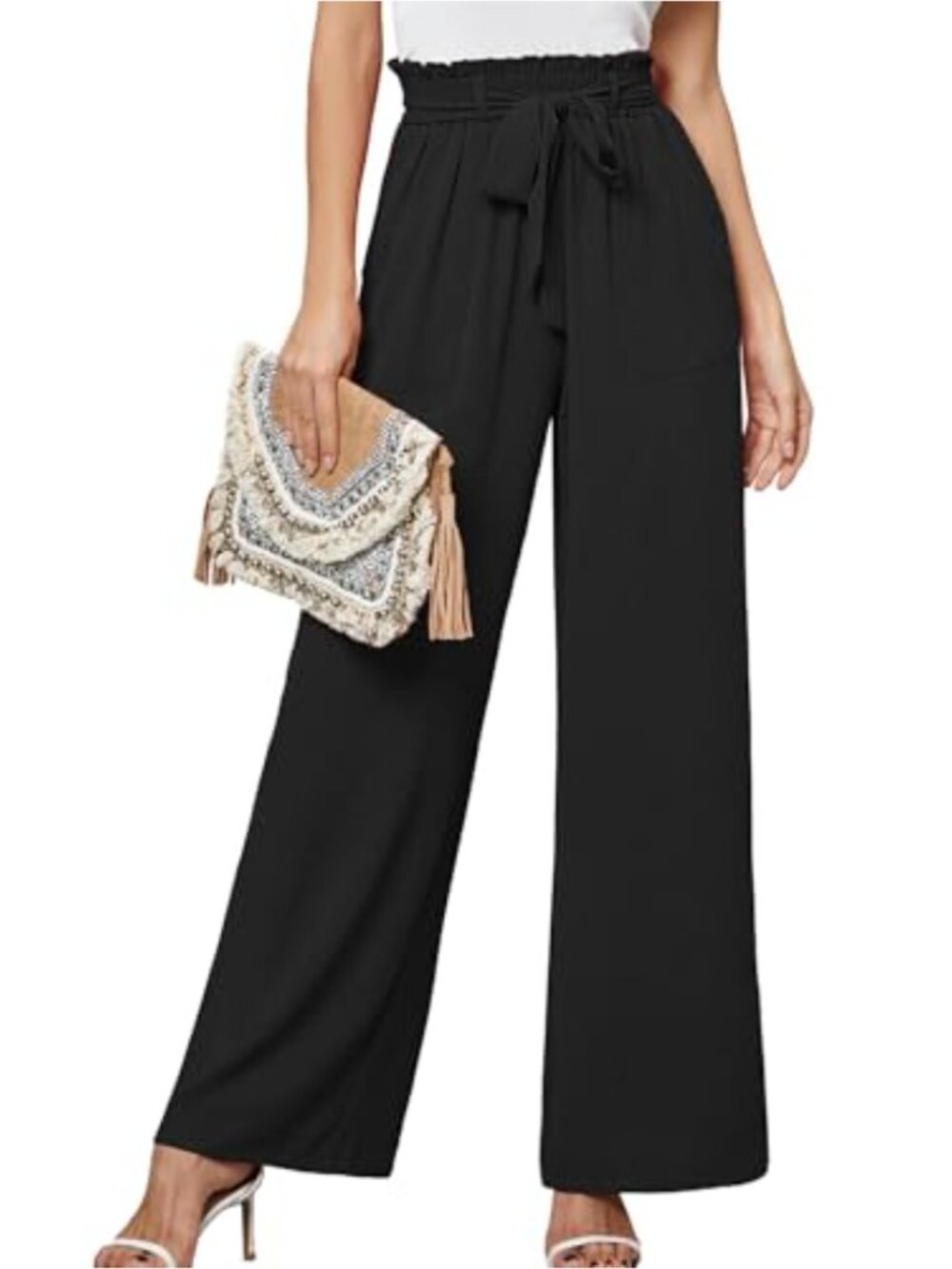 Wide Leg Lounge Pants High Waisted Palazzo Tie Knot Pockets
